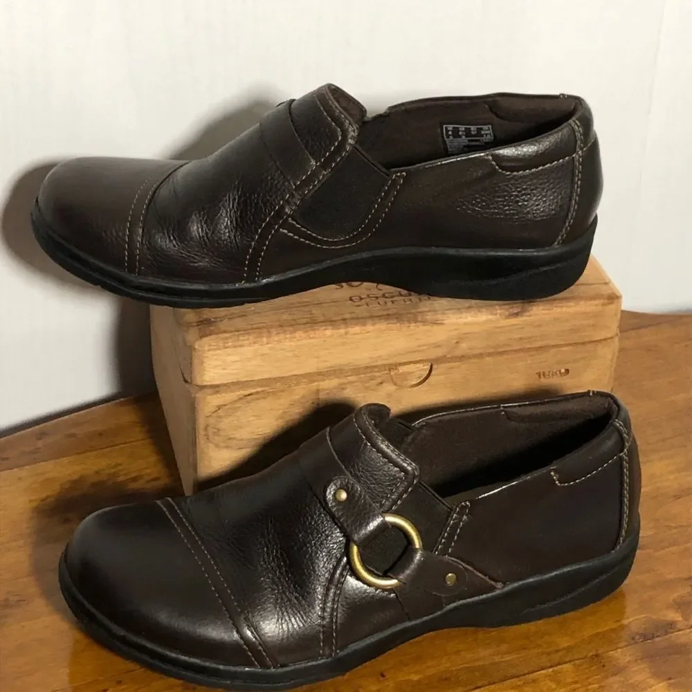 Clarks Slip On Shoes Womens 6.5 Brown Leather Loafer Cheyn Fame Casual Comfort